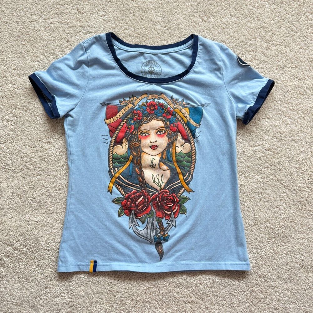 Trident Limited Edition Lady of the Sea Rose Cotton Blue M Y2K Large Print‎